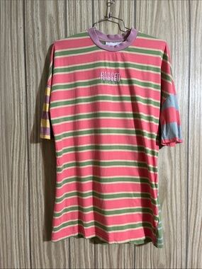 The Ragged Priest Coral & Green Striped Short Sleeve Tee